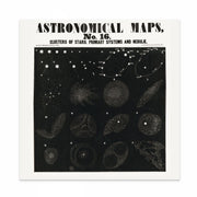 Pair of black and white 1800's vintage prints featuring Astronomical Maps magazine cover pages publication No. 16 Clusters of Stars, Primary Systems and Nebulae