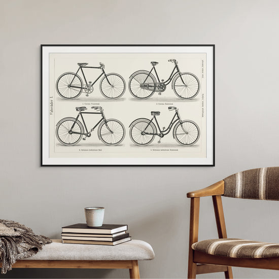 Cruise in Style: Early 20th Century Bicycle Design Print Art - Black and White Patent Illustration from Curat'd Walls, Vintage Cycling Decor for Retro Enthusiasts and Home Interiors.