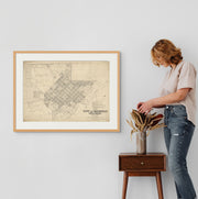 Explore Bathurst's past with our vintage map of the city from 1911 art print by Curat'd Walls, capturing the charm and history of this iconic Australian city oak frame