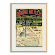 Vintage Bondi Beach land subdivision real estate ad oak frame, 1924 by curat'd walls