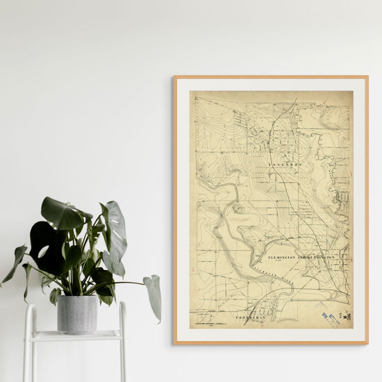 Timeless Melbourne Vintage Contours Map Print of Flemington and Inner West Melbourne - Classic Artwork Print from Curat'd Walls | Oak Frame