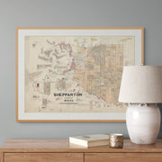 1946 Historic Map Print of Shepparton Township - Vintage Shepparton Artwork from Curat'd Walls | Classic Australian Map for Elegant Decor