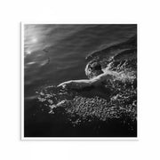 Immersed in Solitude: Vintage Pair of Black and White Solo Swimmer Photographs from Curat’d Walls. These captivating vintage photos capture the elegance and serenity of a lone swimmer navigating tranquil waters, offering a timeless, classic aesthetic for any space.